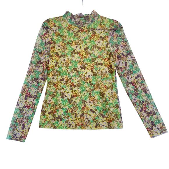 Ted Baker London Boho Bohemian Cottagecore Floral Mesh Sheer Mock Neck Top Sz 3 - Picture 2 of 7